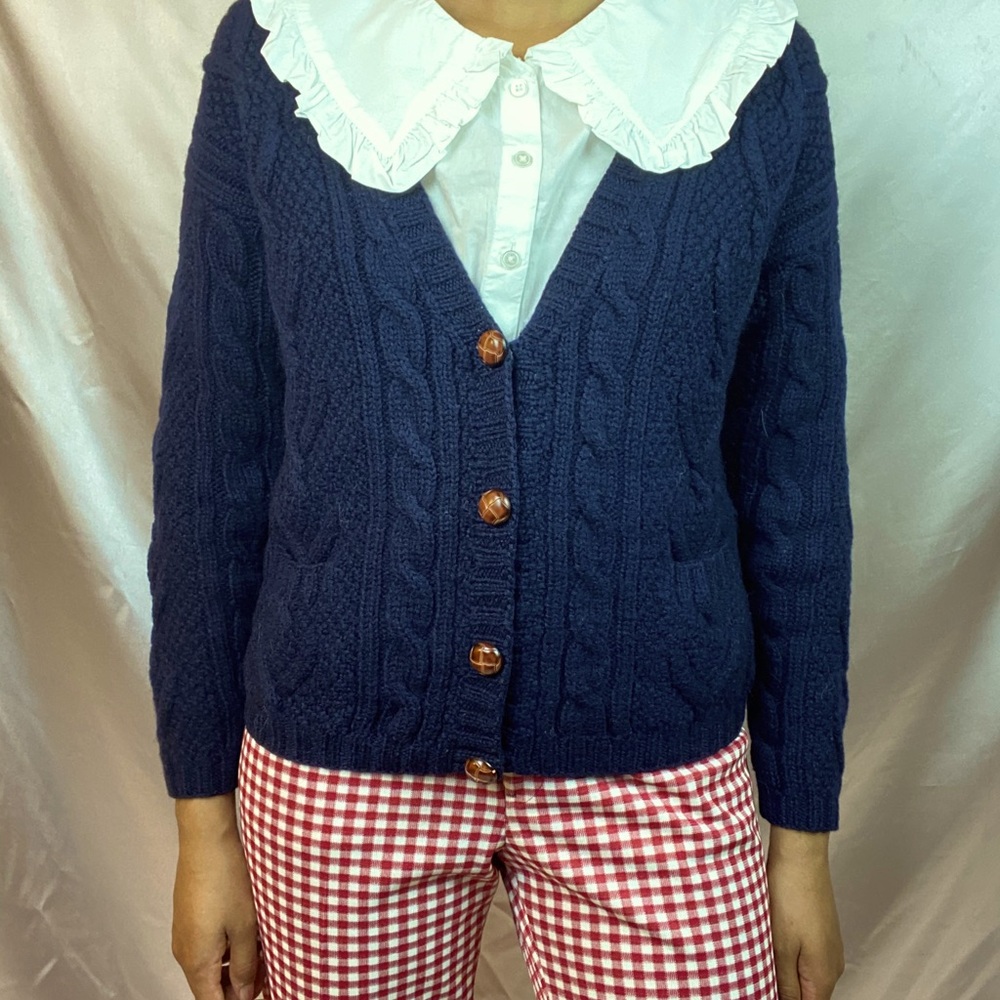 Vintage L.L Bean Navy Cardigan 100% Wool Sz S
